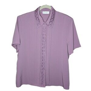 Women's Kathy Che Lavender Bead Detail Short Sleeve Top, Size 16